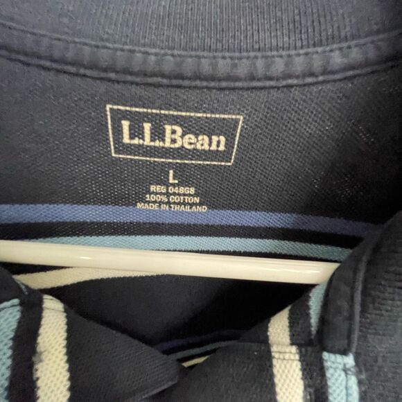 L.L.Bean Men’s Striped Polo Shirt Size Large 100% Cotton Navy Blue - Picture 3 of 6